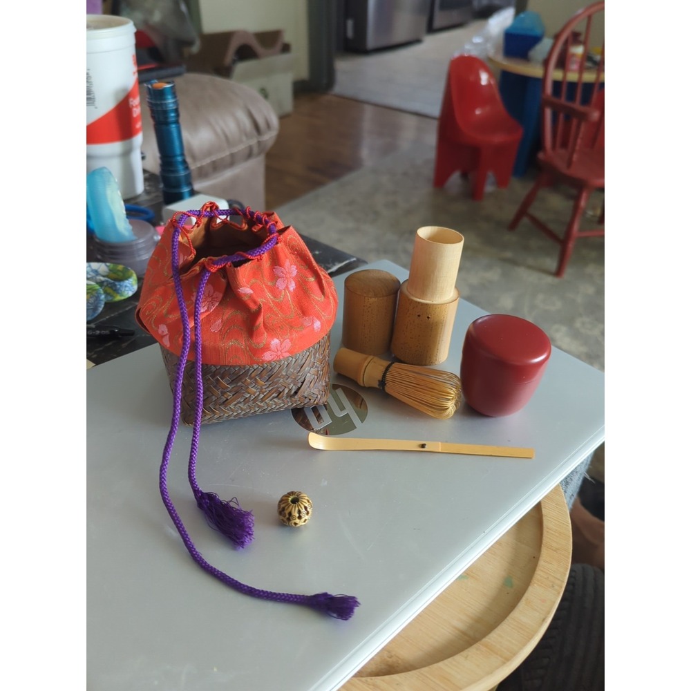 Vintage Japanese Portable Tea Ceremony Bag & Accessories